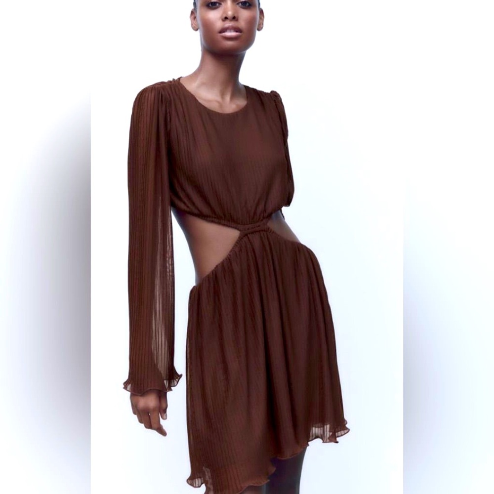 Zara light flowy Brown Cut-Out Dress